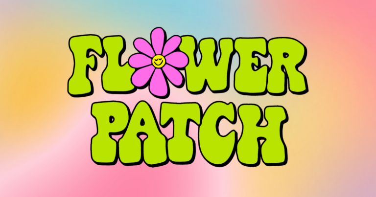 Flower Patch Cannabis - Image of the Flower Patch Logo on a colorful rainbow background